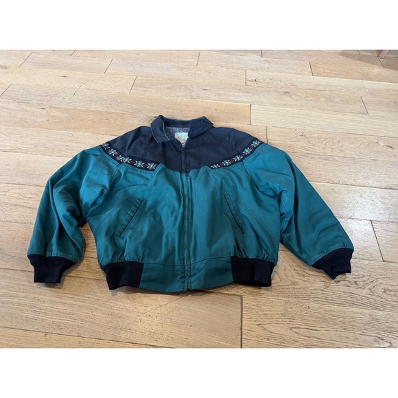 Vintage 2X Canyon Guide Outfitters Jacket Southwestern Aztec Embroidered Green - Picture 1 of 10
